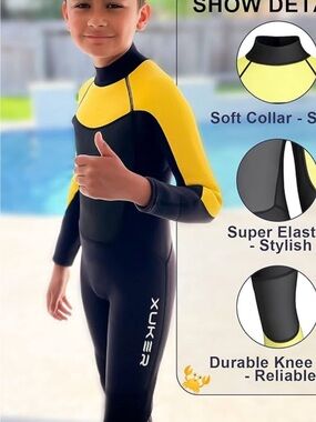 XUKER Youth Yellow & Black Full-Body Kids Swim Wetsuit